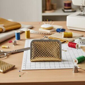 Gold Quilted Sewing Kit Wallet With Snap Closure & Interior Accessories